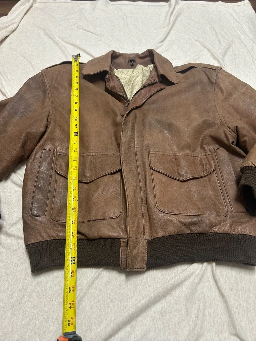 Vintage Leather Bomber Jacket Double Zip New Zealand Opossum Lined Aviator